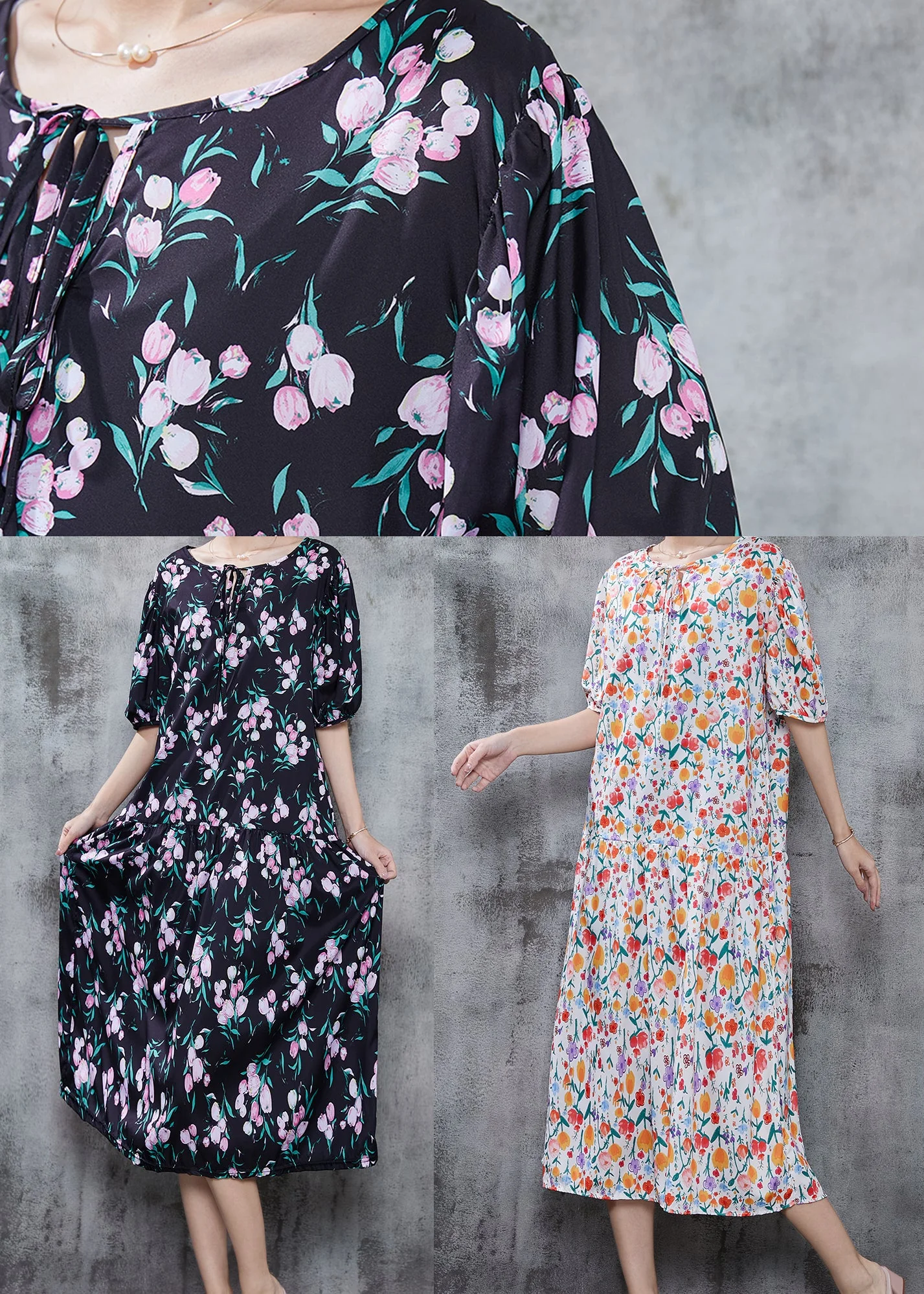 Casual Black Oversized Print Chiffon Holiday Dress Summer - Image 5