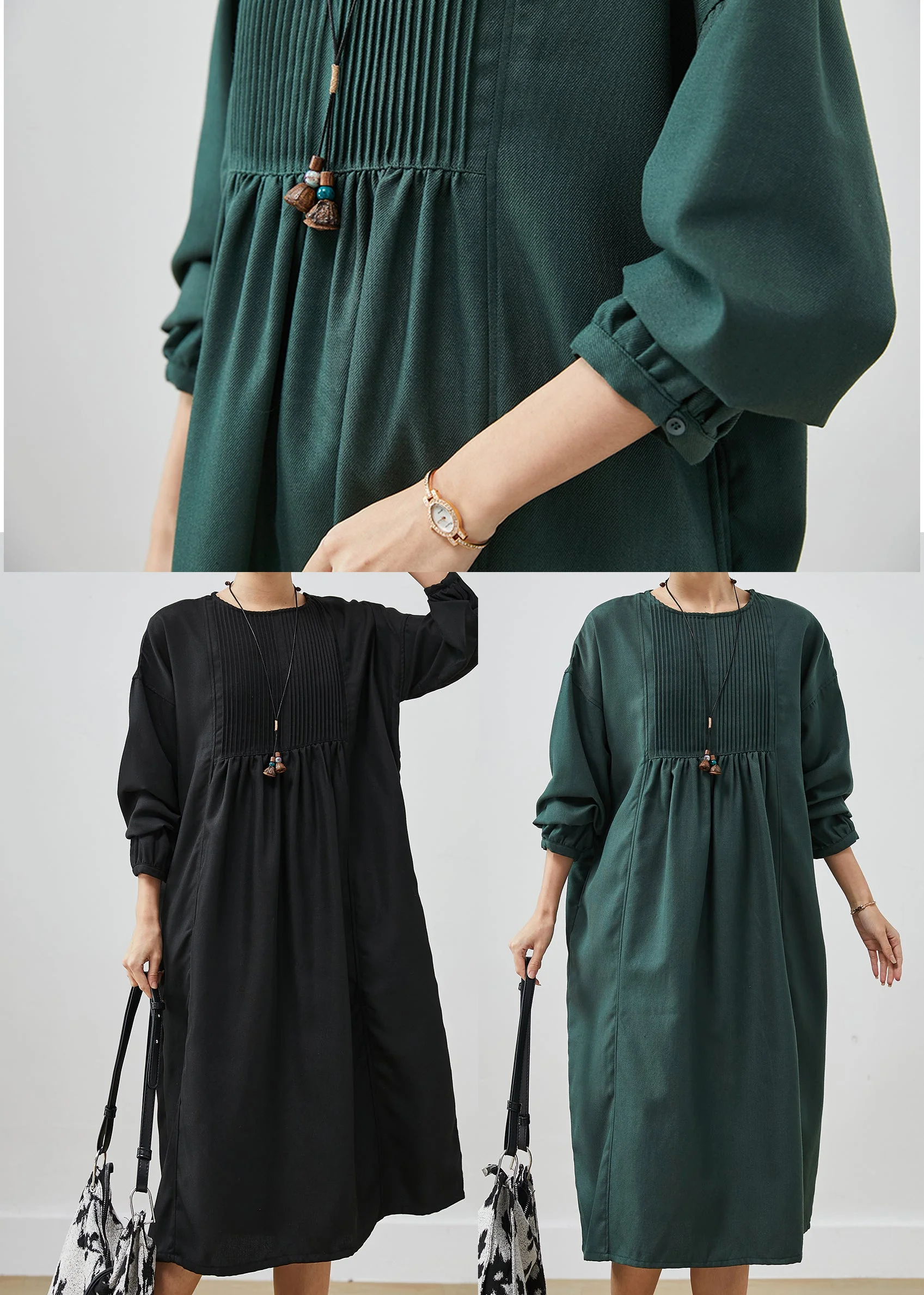 Casual Black Oversized Wrinkled Cotton Long Dress Spring - Image 5