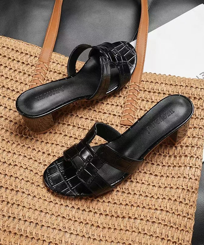 Casual Black Peep Toe Chunky Flip Flops - Image 4