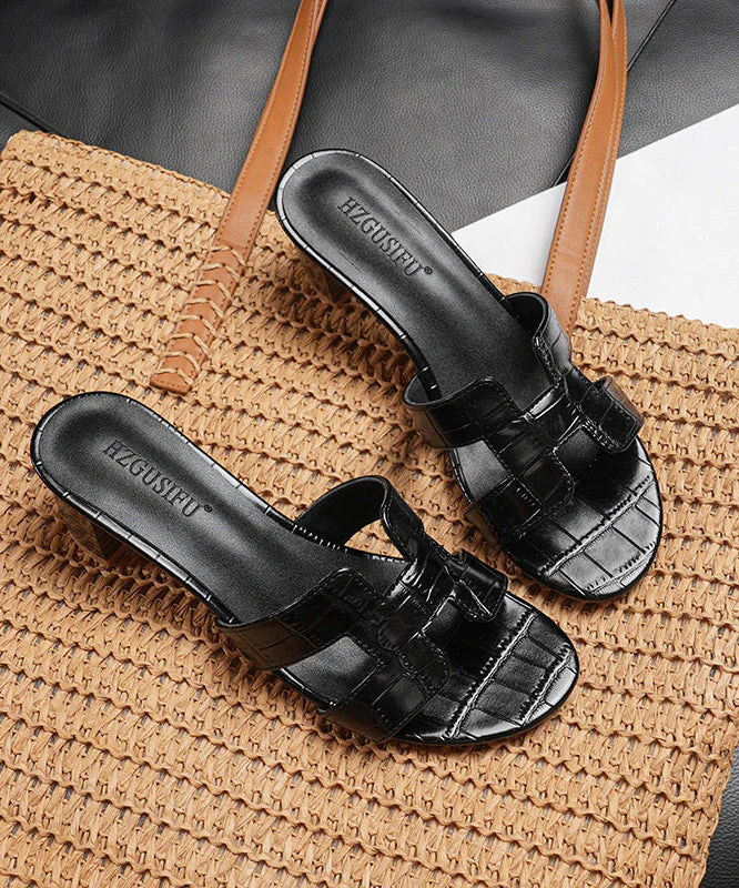 Casual Black Peep Toe Chunky Flip Flops - Image 5