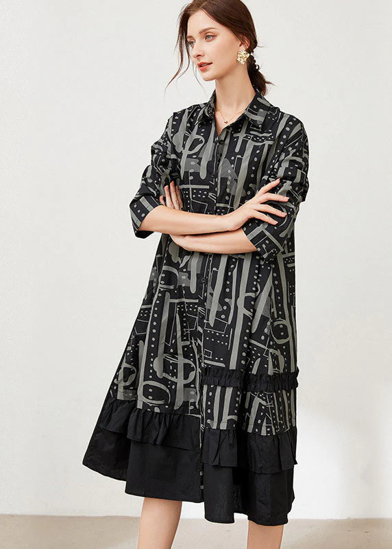 Casual Black Peter Pan Collar Print Cotton shirts Dresses Spring - Image 3
