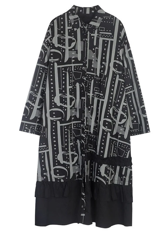 Casual Black Peter Pan Collar Print Cotton shirts Dresses Spring - Image 5