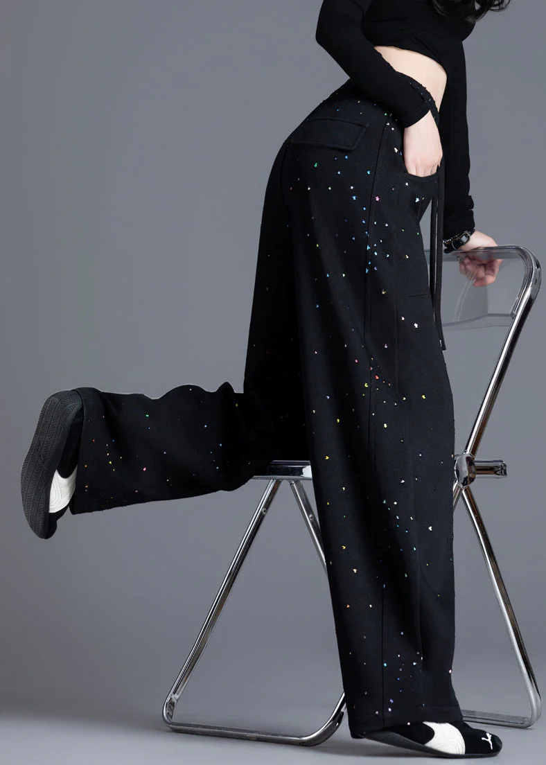 Casual Black Pockets Print Elastic Waist Denim Pants Spring - Image 5
