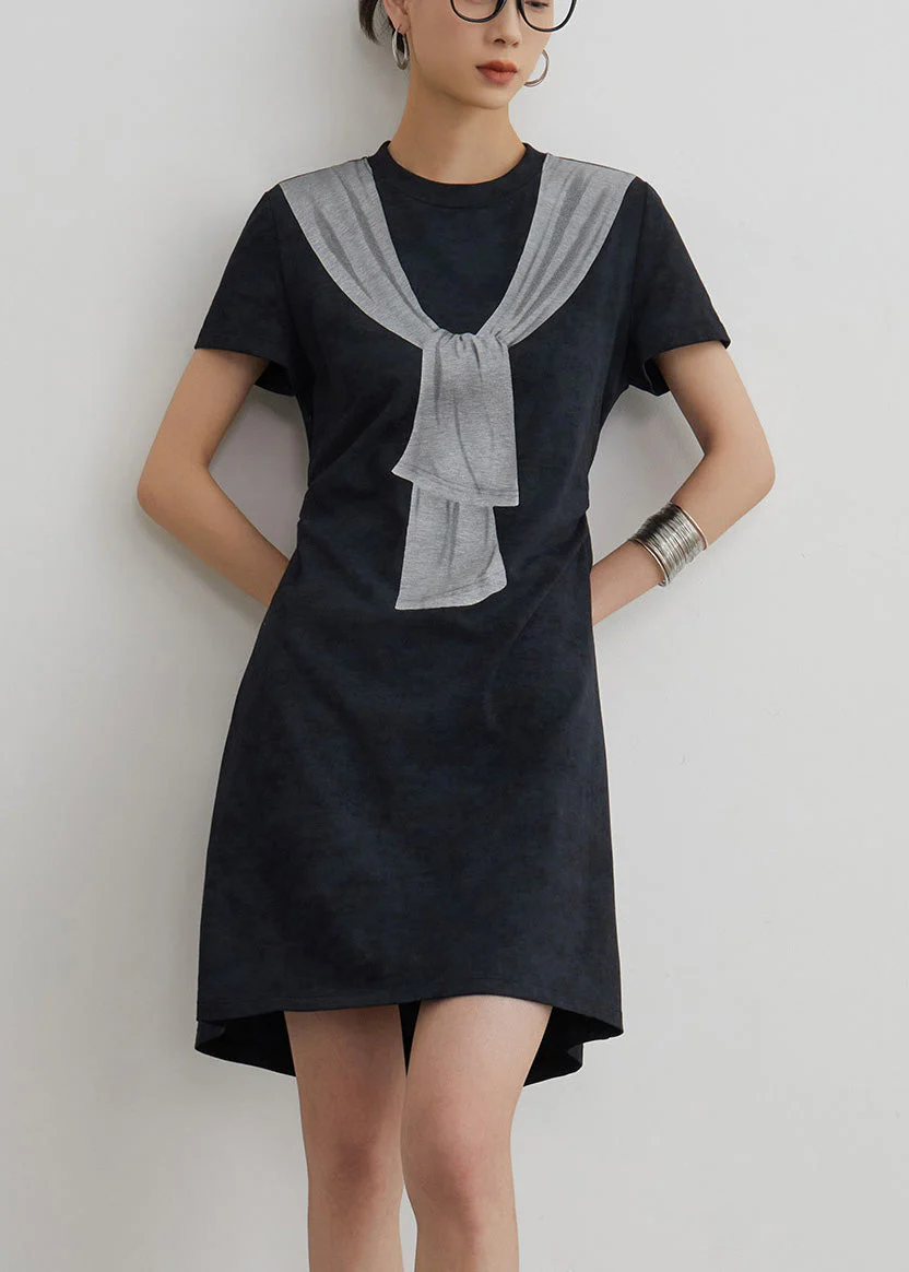 Casual Black Print Hollow Out Cotton T Shirt Dresses Summer - Image 2