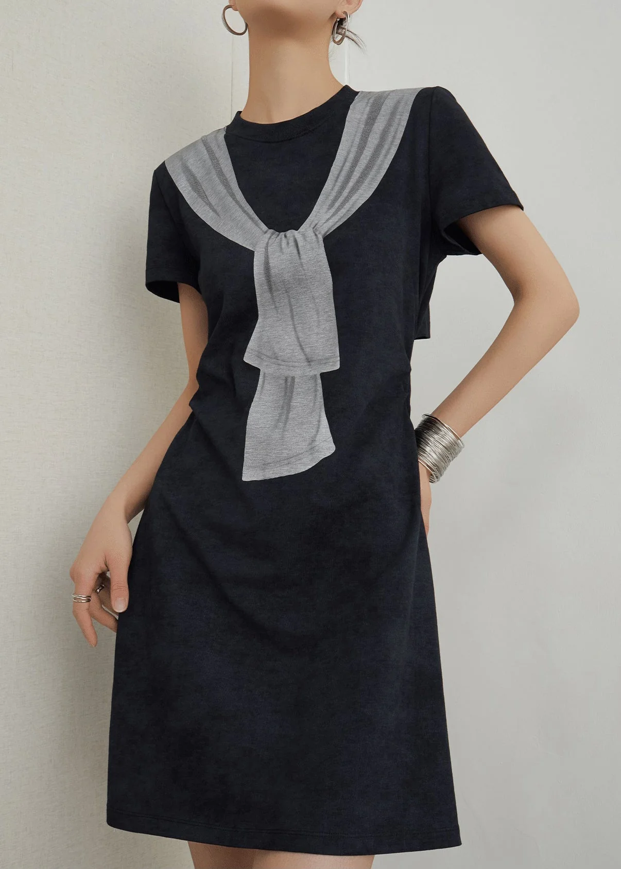 Casual Black Print Hollow Out Cotton T Shirt Dresses Summer - Image 3
