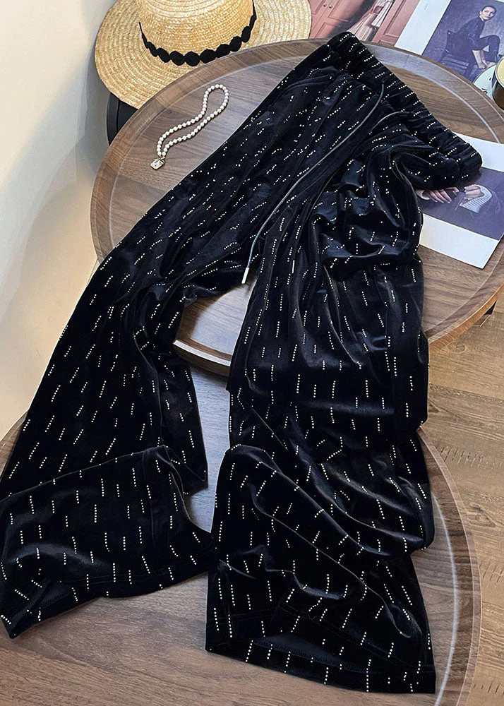 Casual Black Print Wrinkled Elastic Waist Wide Leg Pants Fall - Image 2