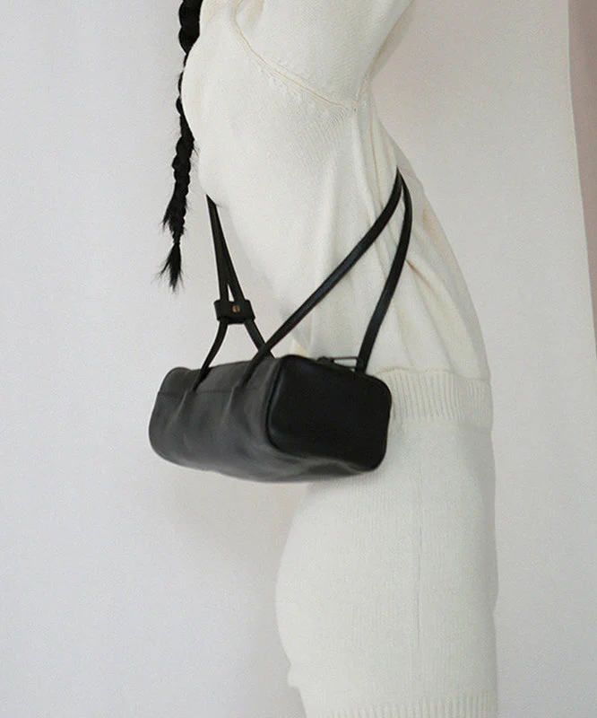 Casual Black Rectangle Solid Durable Faux Leather Bucket Bag - Image 5