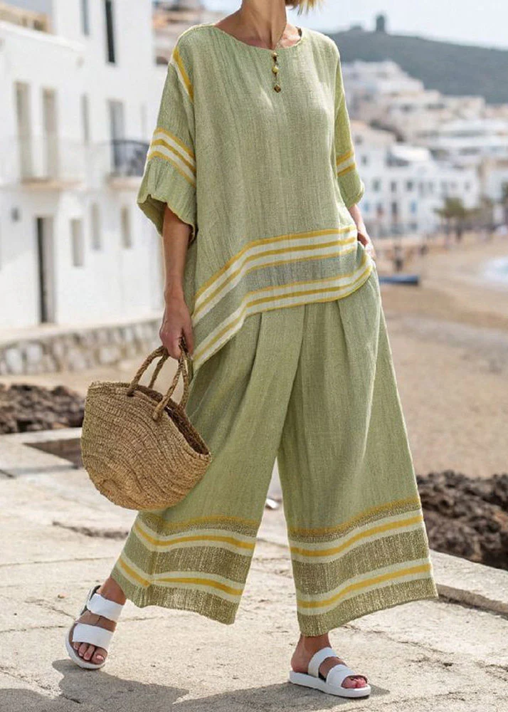 Casual Black Striped T Shirts And Crop Pants Two Pieces Set Summer - Image 3