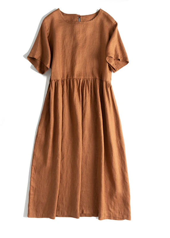 Casual Black tie Patchwork Linen Dresses Short Sleeve - Image 2