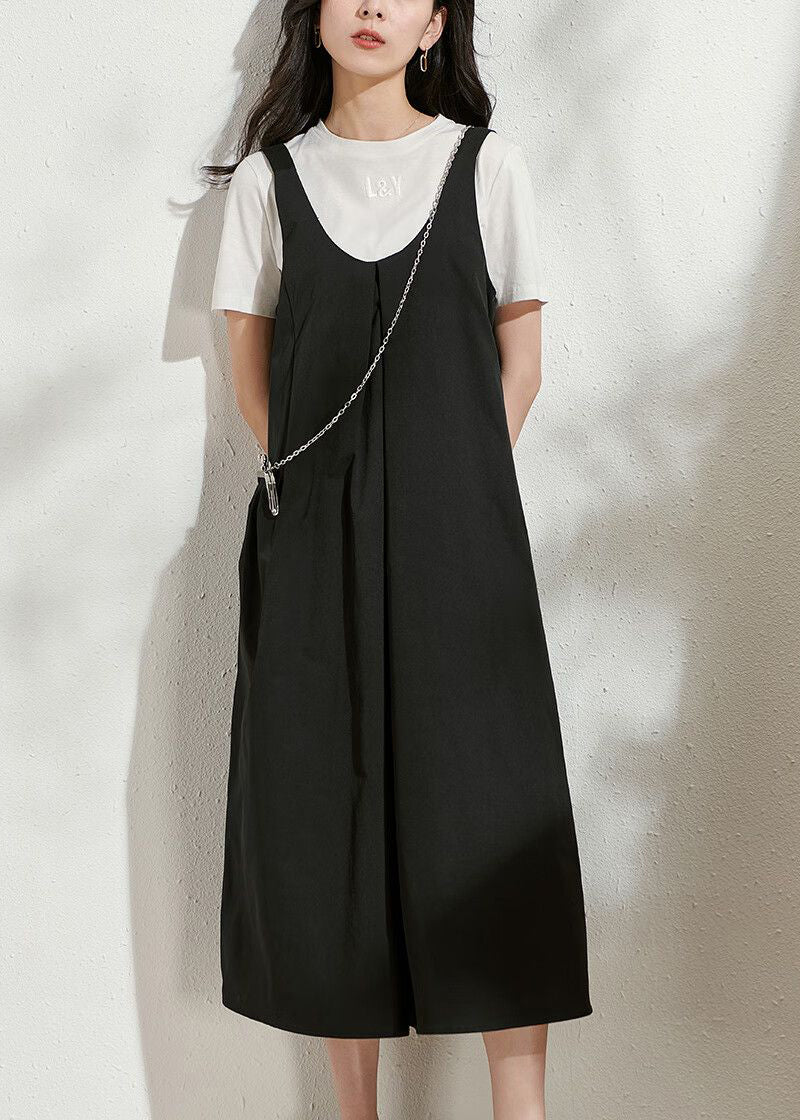 Casual Black U Neck Patchwork Long Dress Summer - Image 2