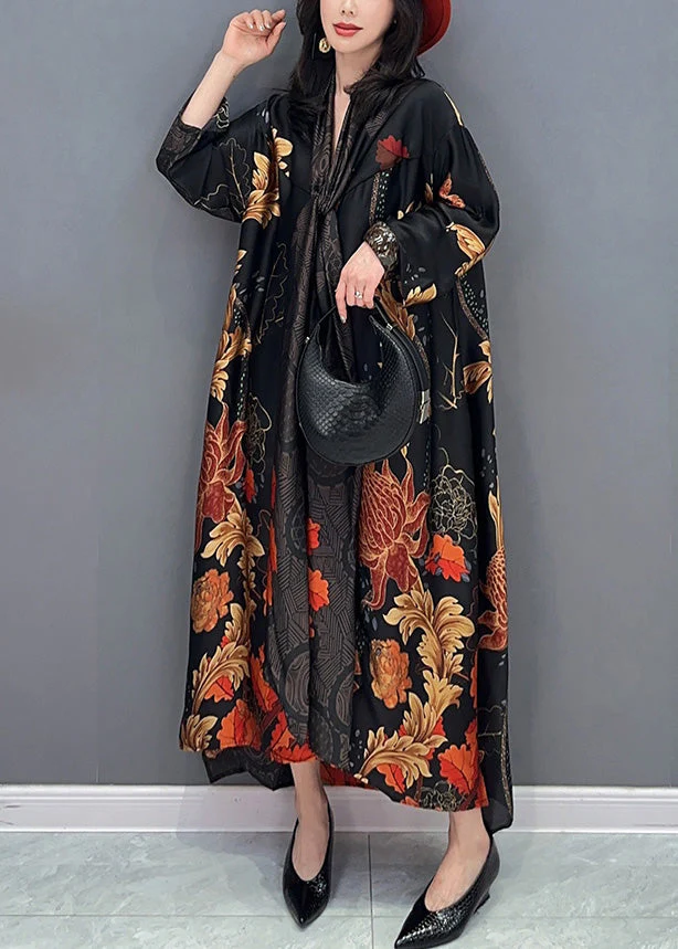 Casual Black V Neck Print Robe Dresses Summer - Image 3
