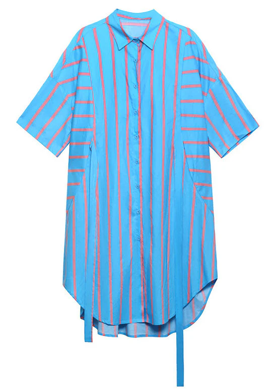 Casual Blue Button tie waist asymmetrical design Fall Maxi Dress Half Sleeve - Image 5