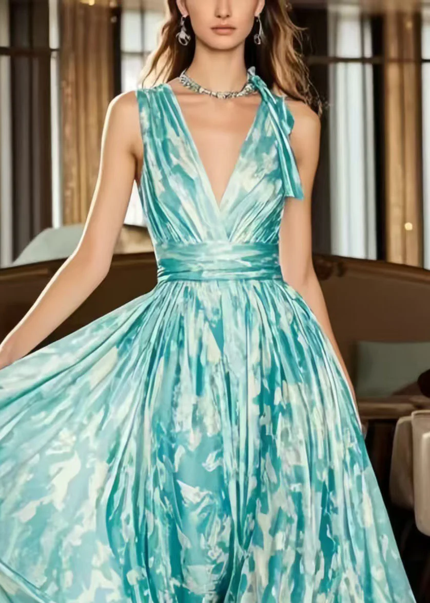 Casual Blue Exra Large Hem Print Chiffon Holiday Dress Summer - Image 2