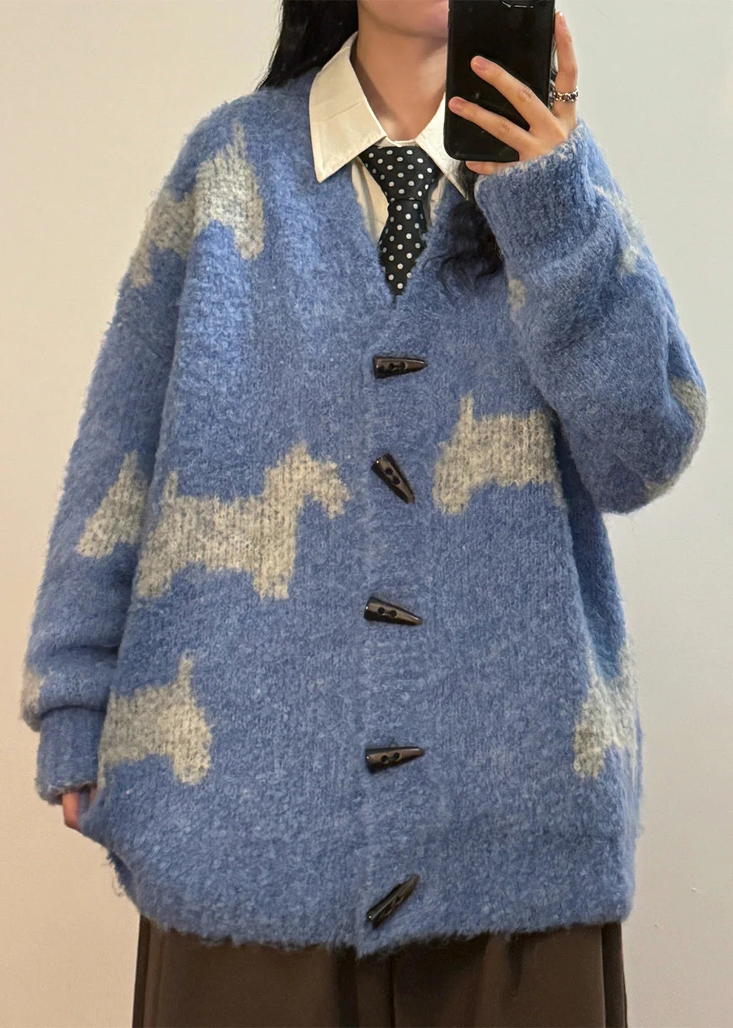Casual Blue V Neck Button Little Horse Knit Coats Spring - Image 2