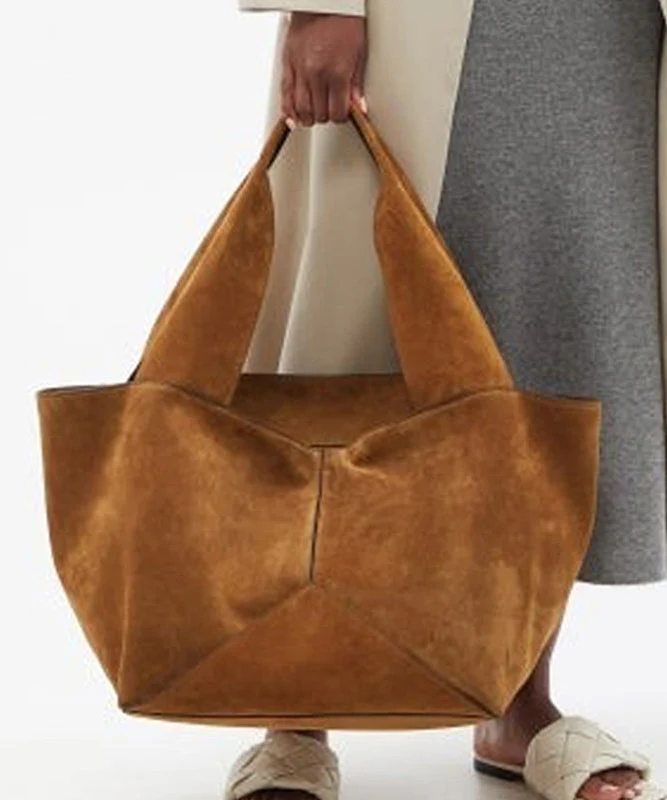 Casual Brown Large Capacity Patchwork Suede Satchel Handbag - Image 3