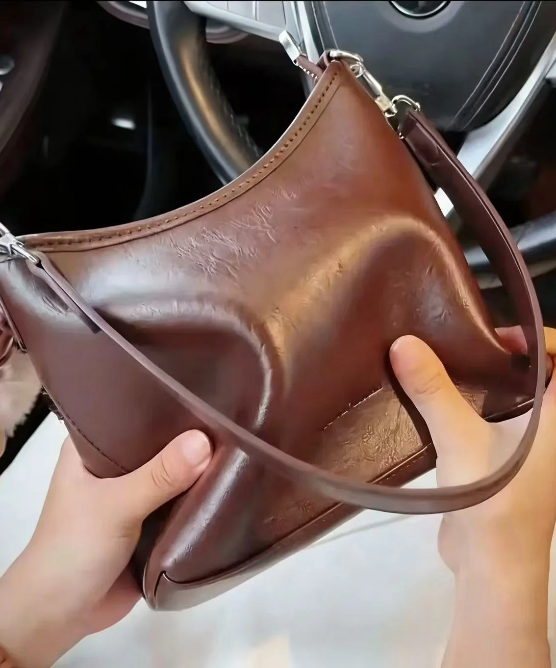 Casual Brown Letter Embossing Fuzzy Ball Decorated Faux Leather Micro Bag - Image 5