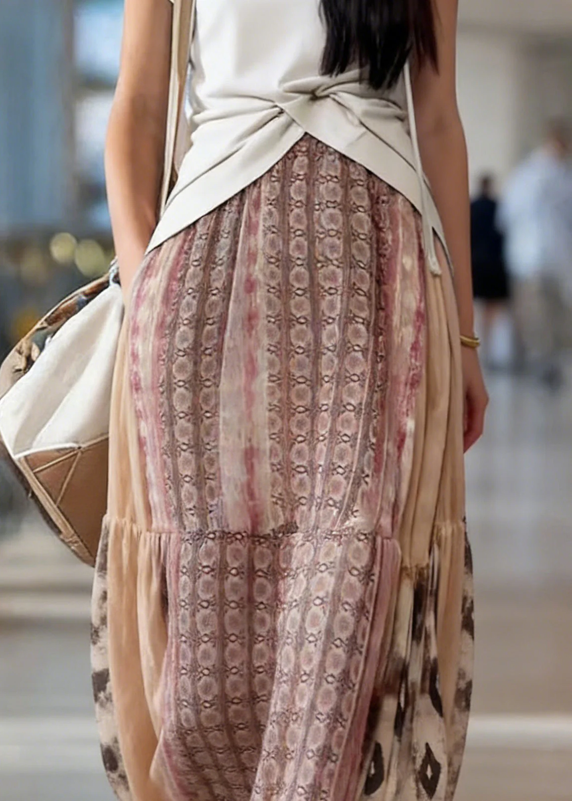 Casual Brown Patchwork High Waist A Line Skirts - Image 2
