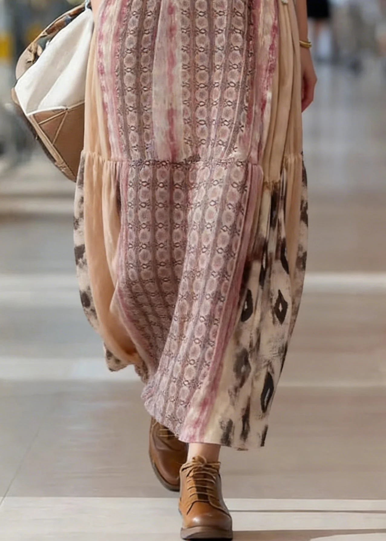 Casual Brown Patchwork High Waist A Line Skirts - Image 4