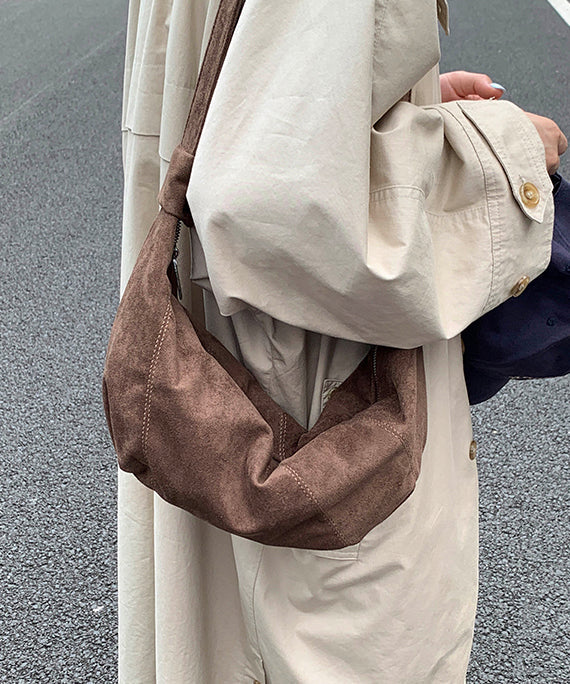 Casual Brown Solid Durable Suede Saddle Bag - Image 5