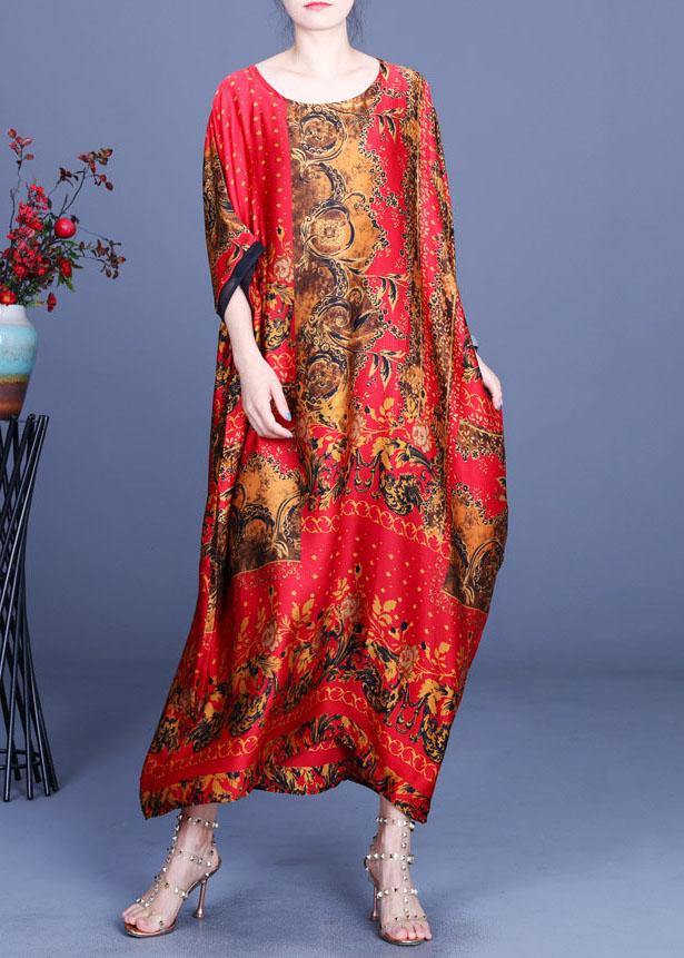 Casual Chocolate Print O-Neck Silk Summer Party Dress - Image 2