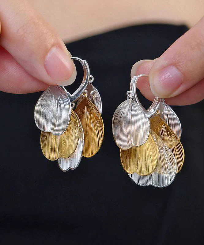 Casual Colorblock Metal Hollow Out Tassel Hoop Earrings