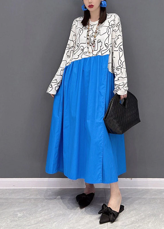 Casual Colorblock O-Neck Print Patchwork holiday Dress Long sleeve - Image 2