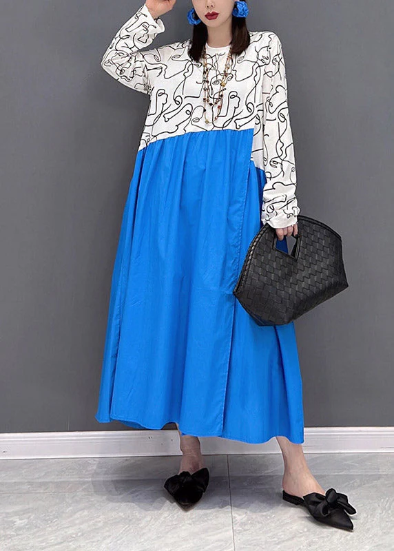 Casual Colorblock O-Neck Print Patchwork holiday Dress Long sleeve - Image 3