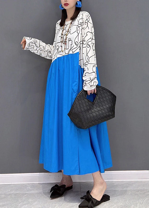 Casual Colorblock O-Neck Print Patchwork holiday Dress Long sleeve - Image 4