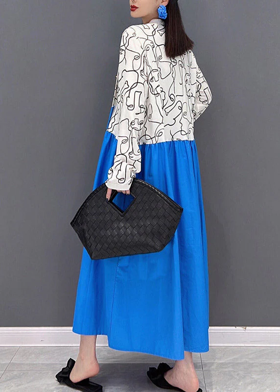 Casual Colorblock O-Neck Print Patchwork holiday Dress Long sleeve - Image 5