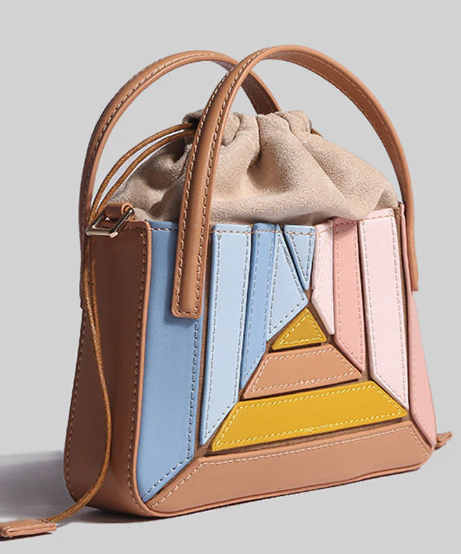 Casual Colorblock Striped Drawstring Faux Leather Versatile CrossBody Bag - Image 3