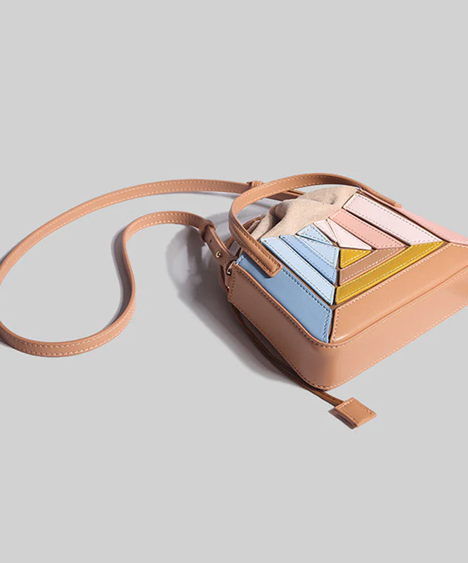 Casual Colorblock Striped Drawstring Faux Leather Versatile CrossBody Bag - Image 4