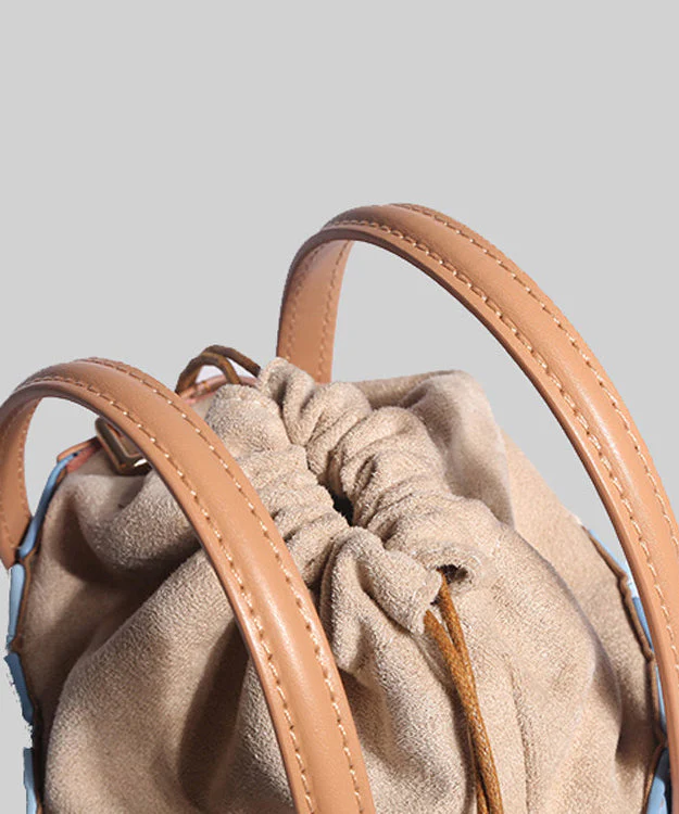Casual Colorblock Striped Drawstring Faux Leather Versatile CrossBody Bag - Image 5