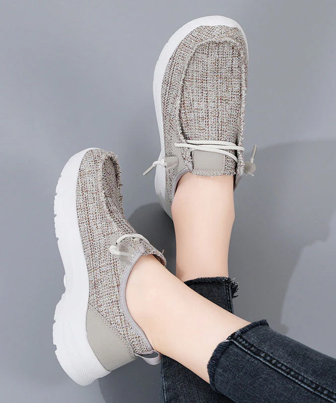 Casual Comfy Blue Denim Fabric Flat Shoes Lace Up - Image 3