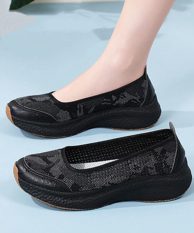 Casual Comfy Platform Flat Shoes Black Breathable Mesh