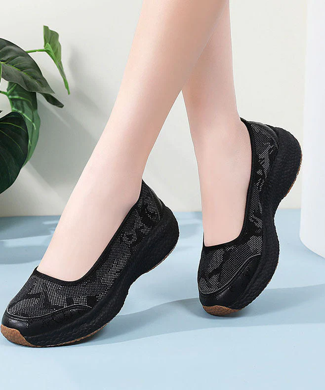 Casual Comfy Platform Flat Shoes Black Breathable Mesh - Image 4