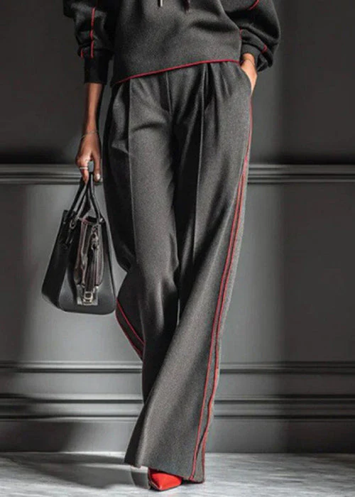 Casual Dark Gray Hooded Striped Sweatshirts And Pants Cotton Two Pieces Set Spring - Image 4