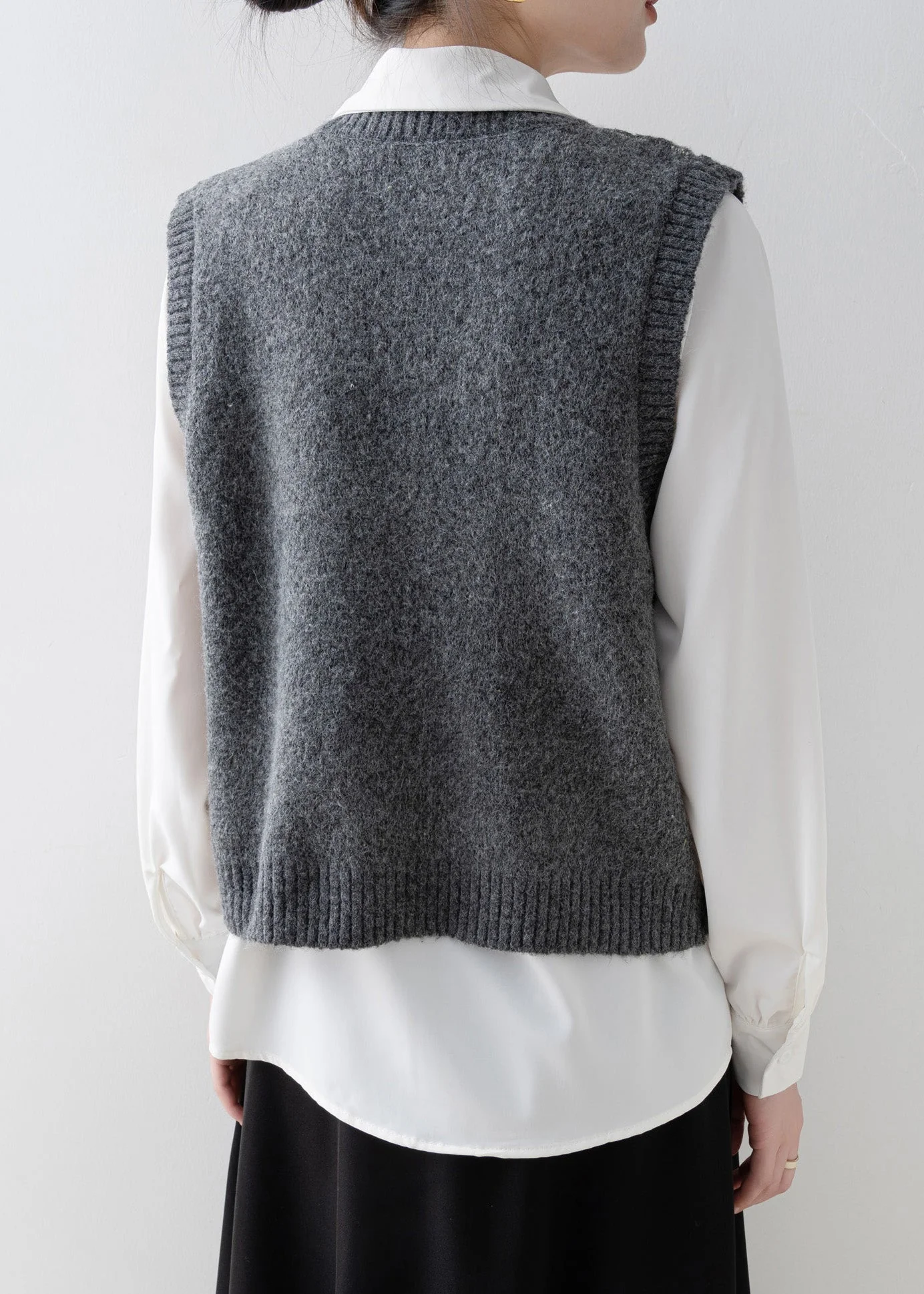 Casual Dark Grey O Neck Floral Knit Vest Sleeveless - Image 5