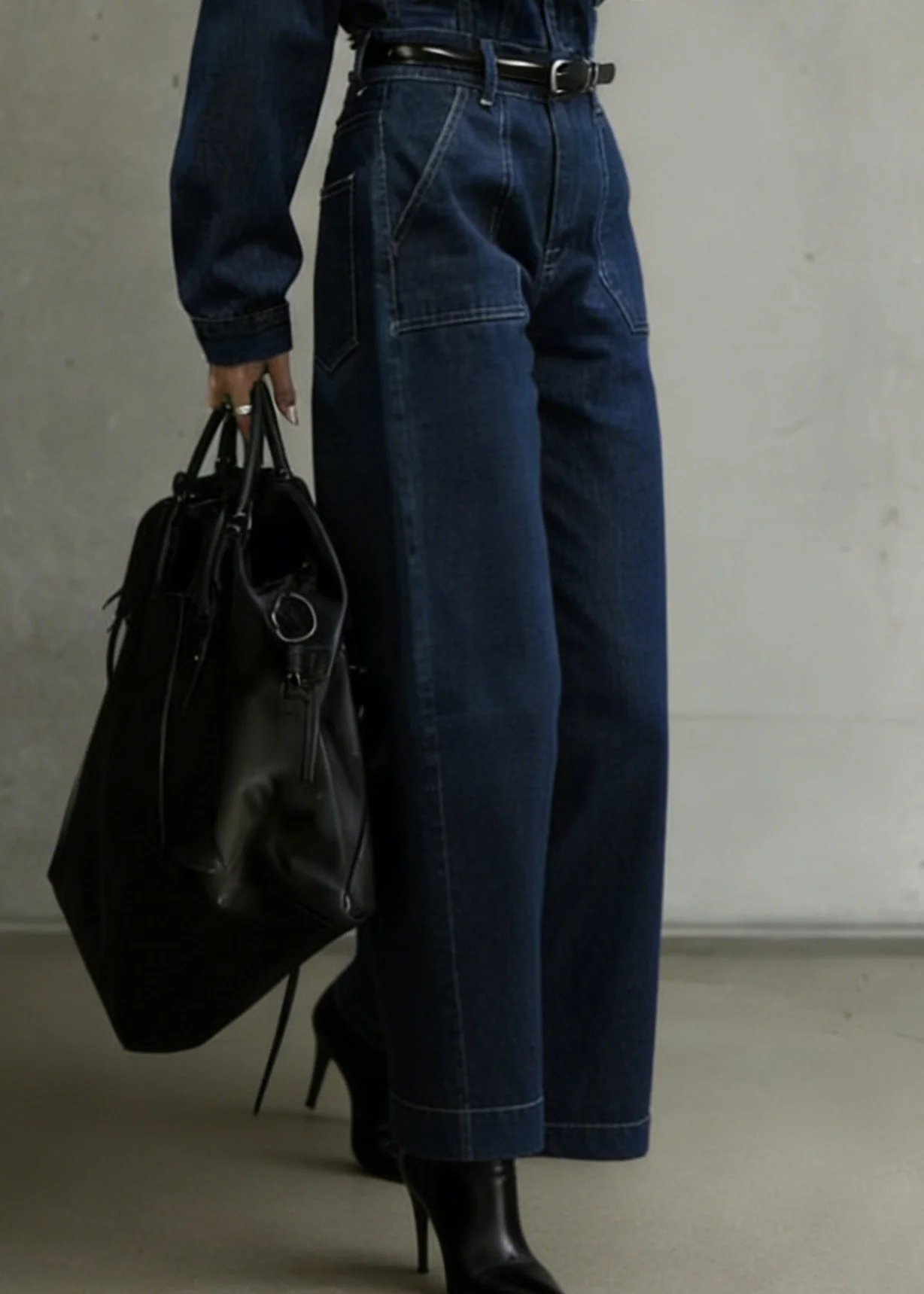 Casual Denim Blue Peter Pan Collar Patchwork Pocket Jumpsuit Spring - Image 4