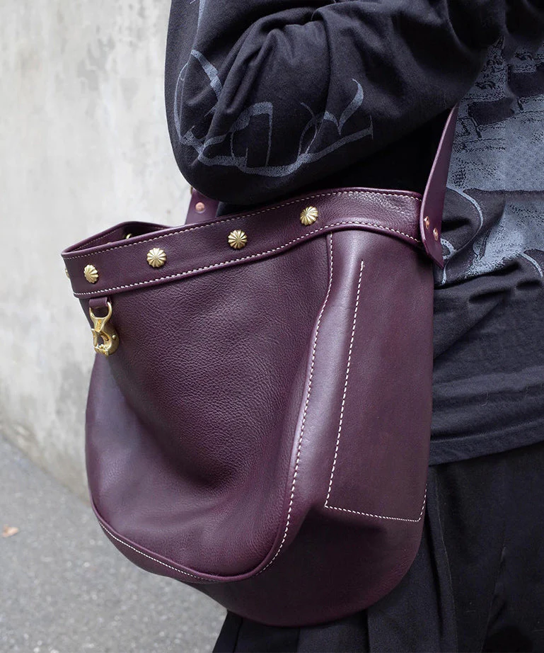 Casual Dull Purple Rivet Large Capacity Faux Leather Messenger Bag - Image 5