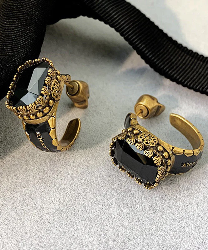Casual Gold Copper Overgild Gem Stone Skull Hoop Earrings - Image 4