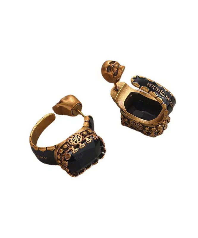 Casual Gold Copper Overgild Gem Stone Skull Hoop Earrings - Image 5