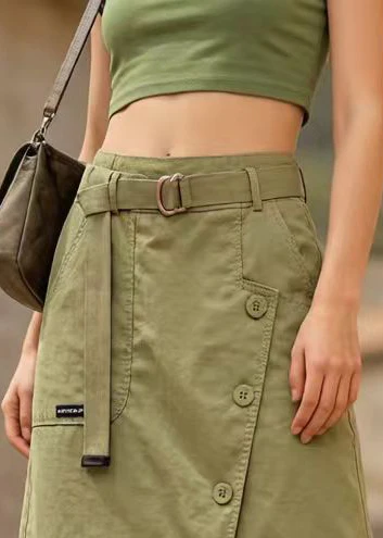 Casual Grass Green Asymmetrical Design Cotton Skirt Summer - Image 2