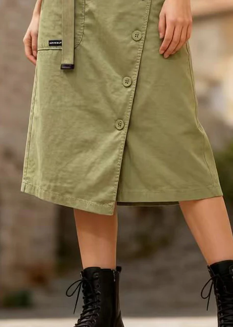 Casual Grass Green Asymmetrical Design Cotton Skirt Summer - Image 4