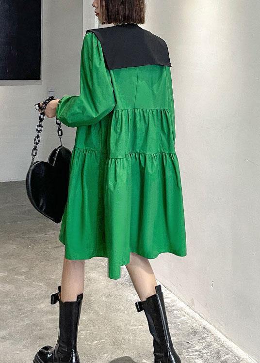 Casual Green O-Neck Button Zippered Fall Dress Long sleeve - Image 4
