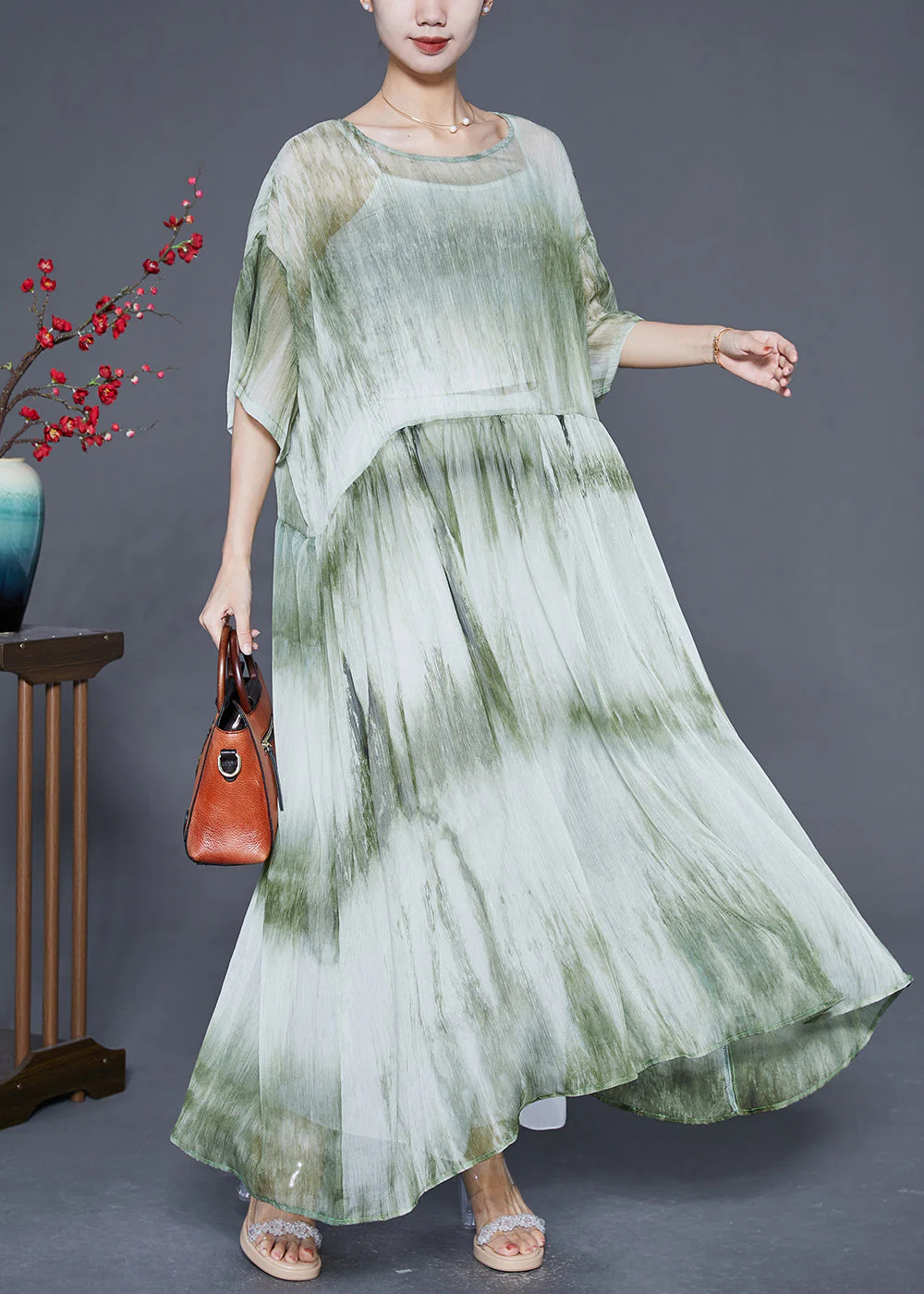 Casual Green Oversized Tie Dye Maxi Dress Summer - Image 3