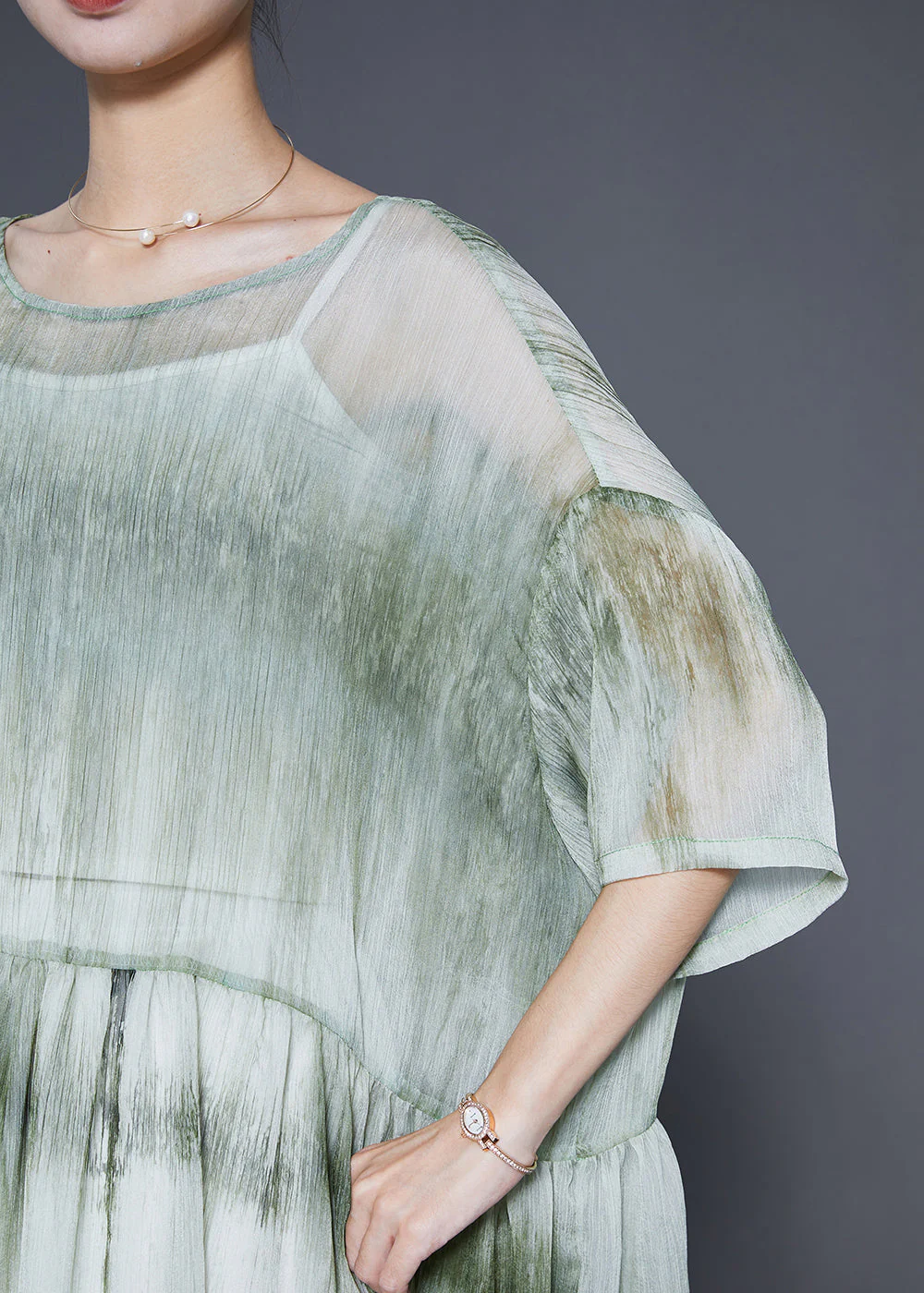 Casual Green Oversized Tie Dye Maxi Dress Summer - Image 5