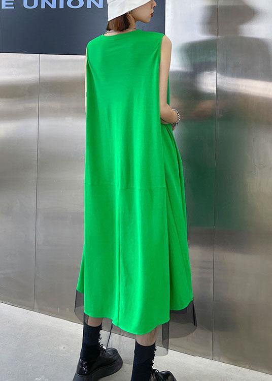 Casual Green Patchwork Tulle Sleeveless Summer Dress - Image 4