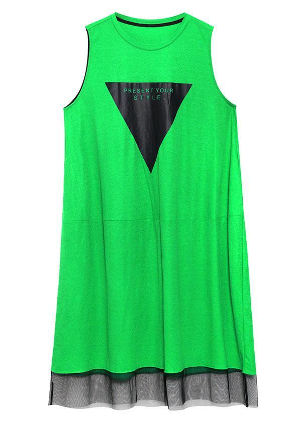 Casual Green Patchwork Tulle Sleeveless Summer Dress - Image 5