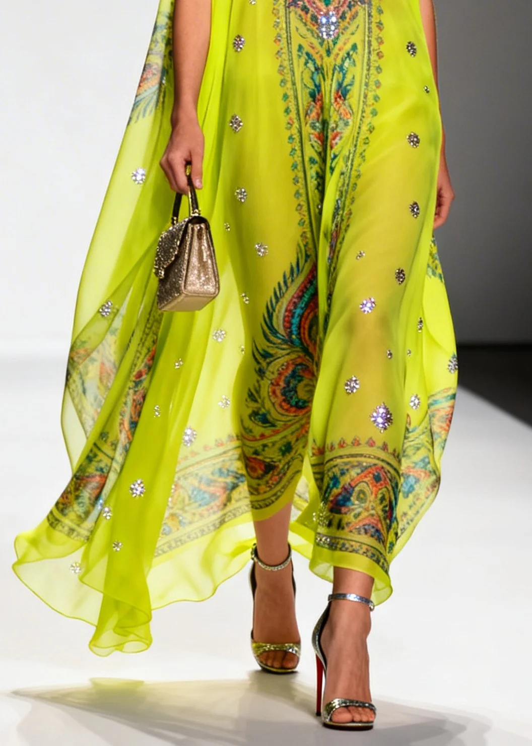 Casual Green Print Sparkly Draping Chiffon Holiday Dresses Summer - Image 4