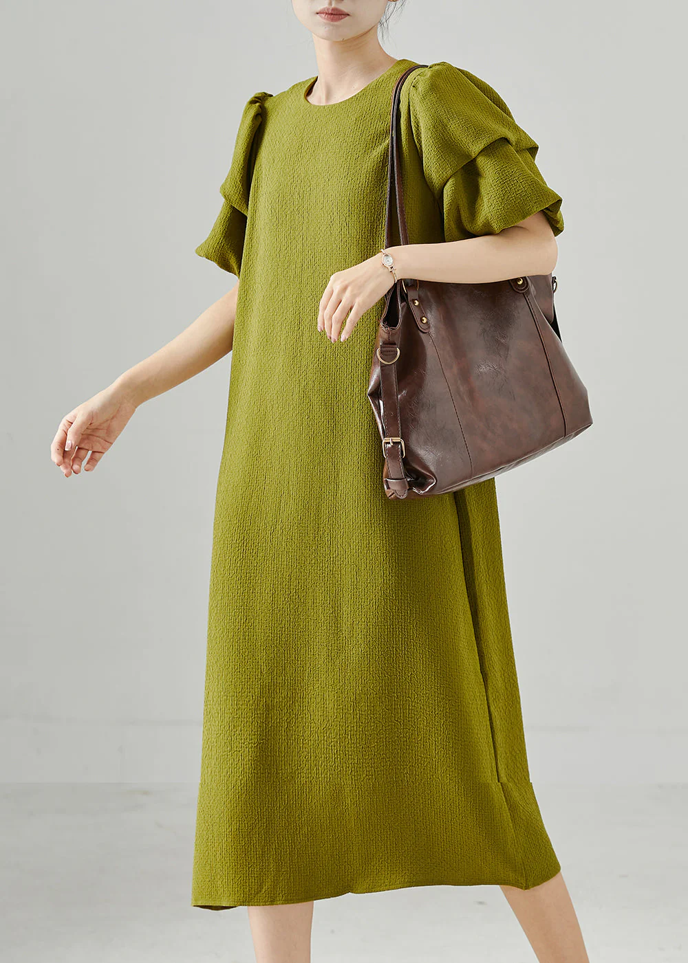 Casual Green Puff Sleeve Spandex Dresses Summer - Image 2
